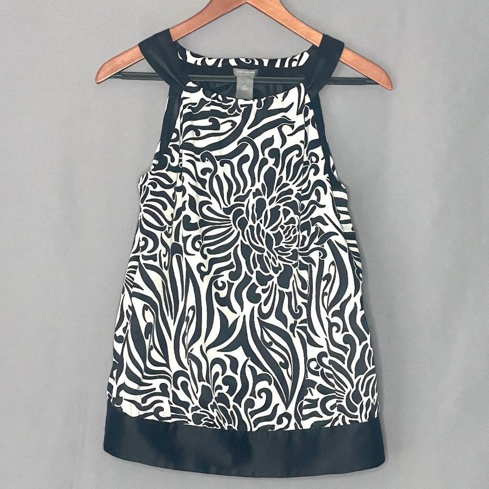 Ann Taylor Black and White Floral Halter Sleeveless Top Size 4